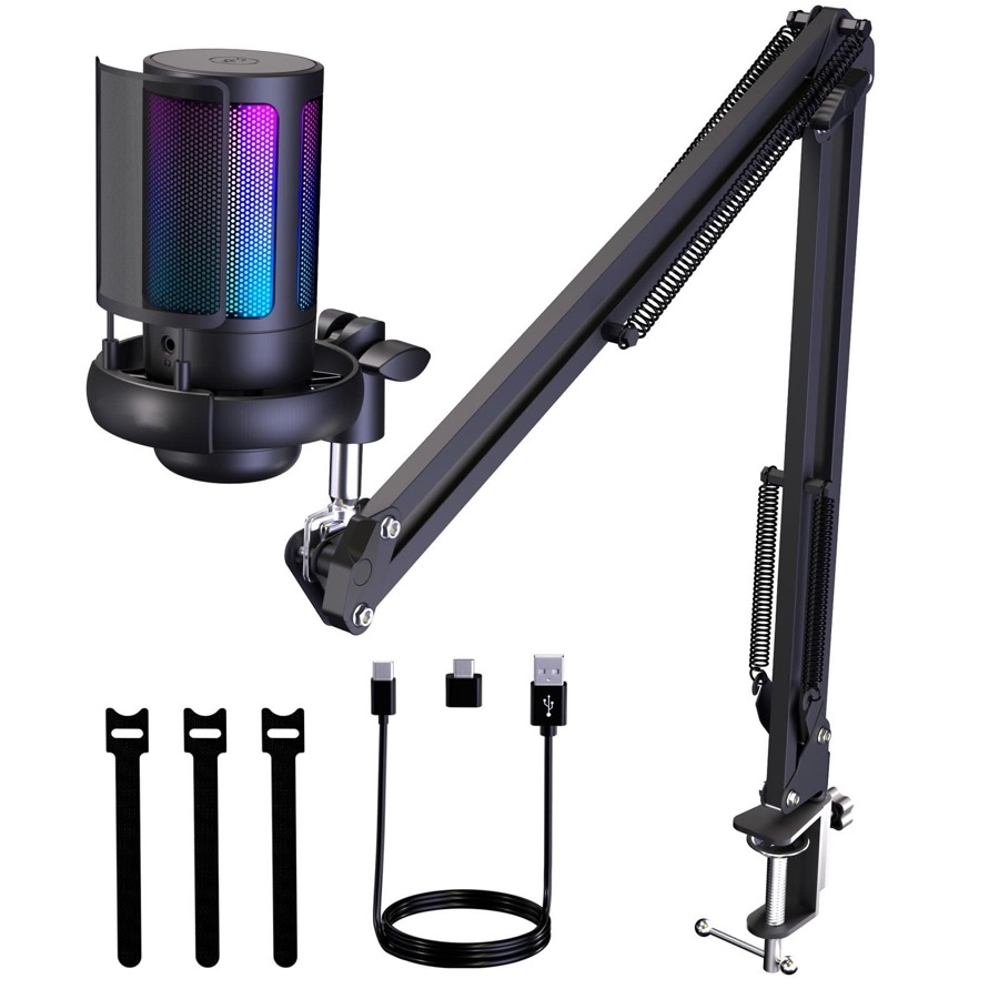 Bailink Gaming USB Microphone for PC, Home Studio Condenser Microphone with Boom Arm,USB Mic with Pop Filter, Gain Control for Podcast Recording, Streaming Microphone Kit for PS4/5 Mac Phone